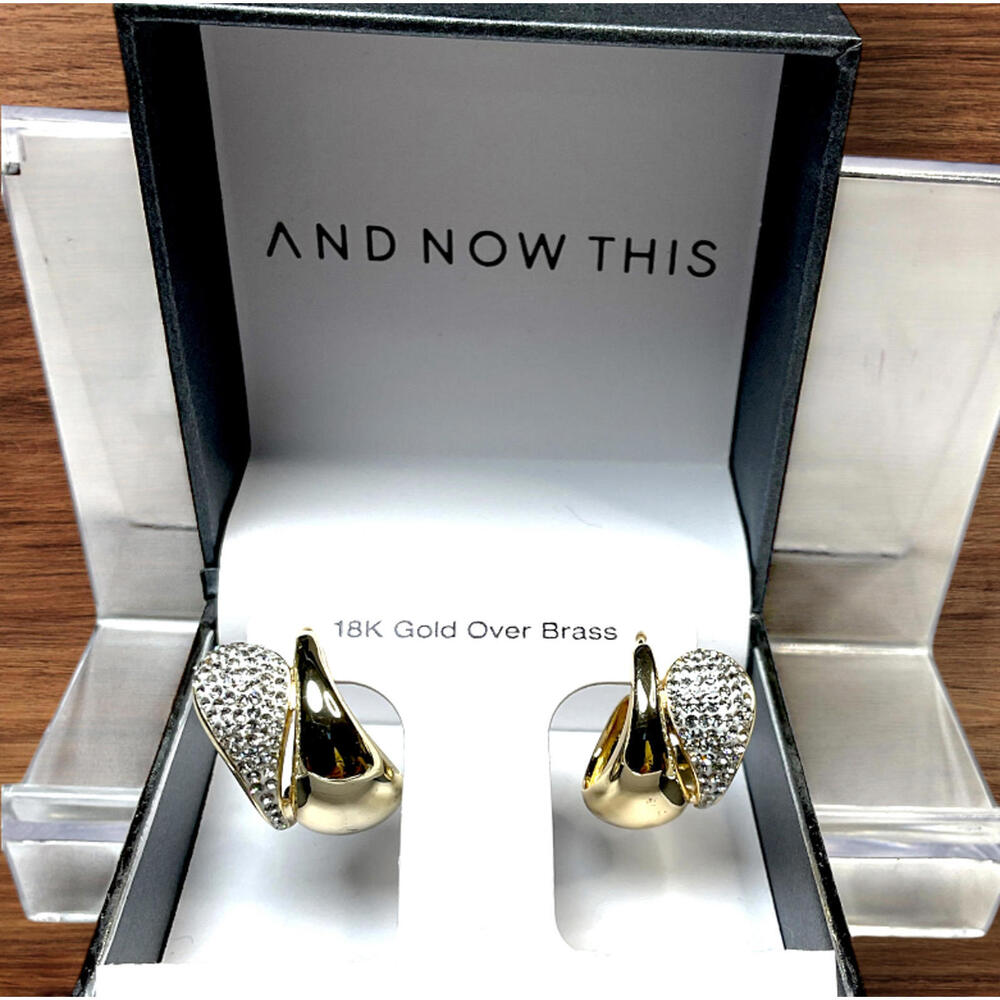 18K Gold Earrings Old Money with Rhinestone Accents New in box